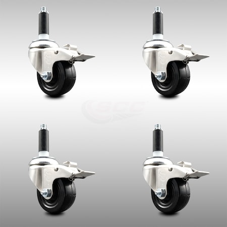 Service Caster 3.5 Inch 316SS Hard Rubber Wheel Swivel 7/8 Inch Stem Caster Set Lock Brake SCC-SS316TTLEX20S3514-HRS-78-4